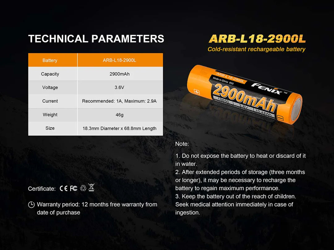 Fenix ARB-L18-2900L Cold Resistant Battery