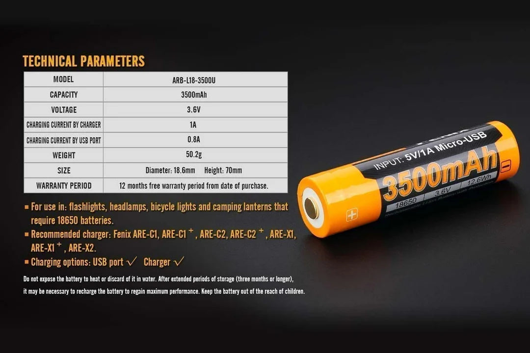 Fenix ARB-L18-3500U Built-in USB Rechargeable Battery